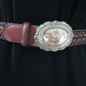 Vintage Brighton leather woven belt, brown, Sz S